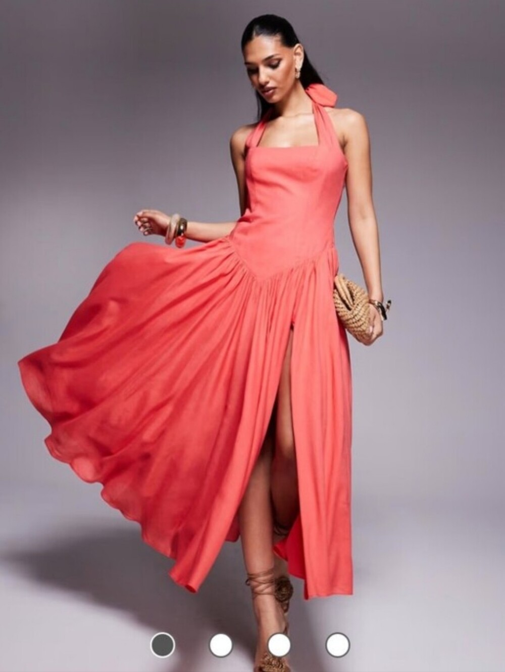 Anthropologie Bardot Marabella Melon Halter Maxi Dress 10 Linen Blend NWT $285